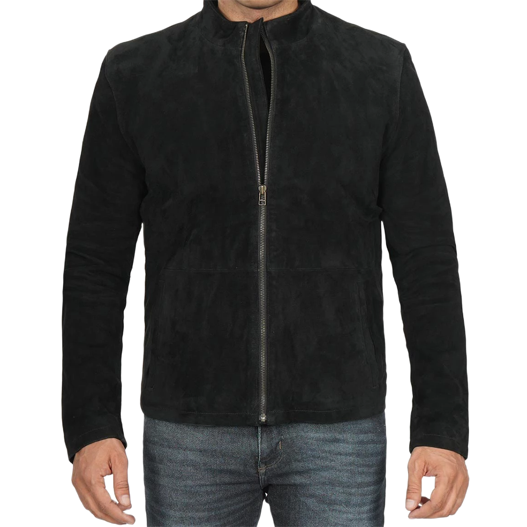 Men's Black Cafe Racer Suede Jacket