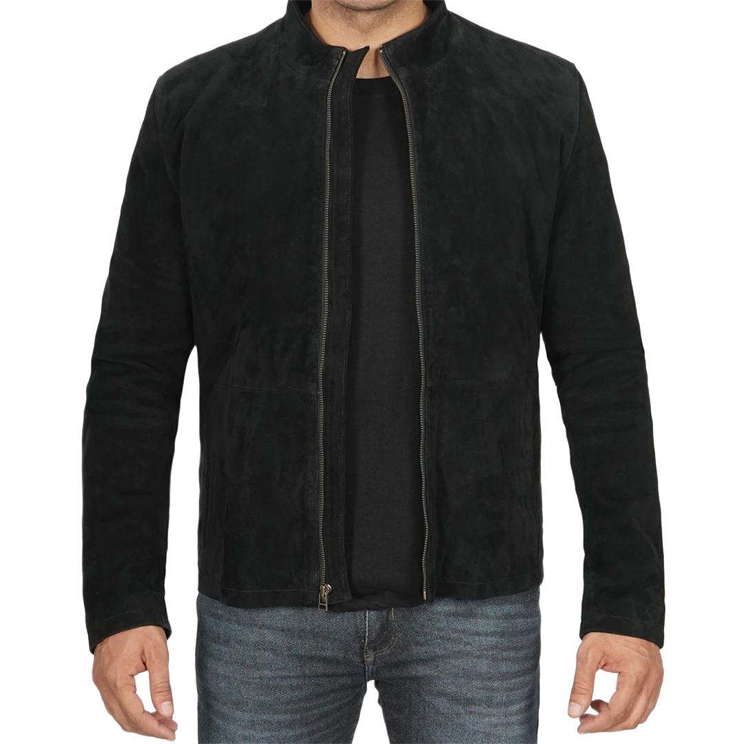 Men's Black Cafe Racer Suede Jacket