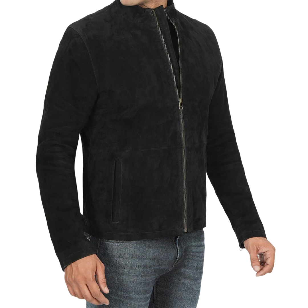 Men's Black Cafe Racer Suede Jacket