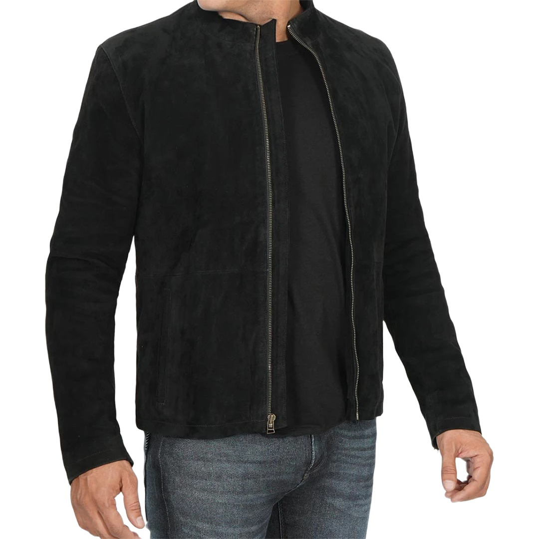 Men's Black Cafe Racer Suede Jacket