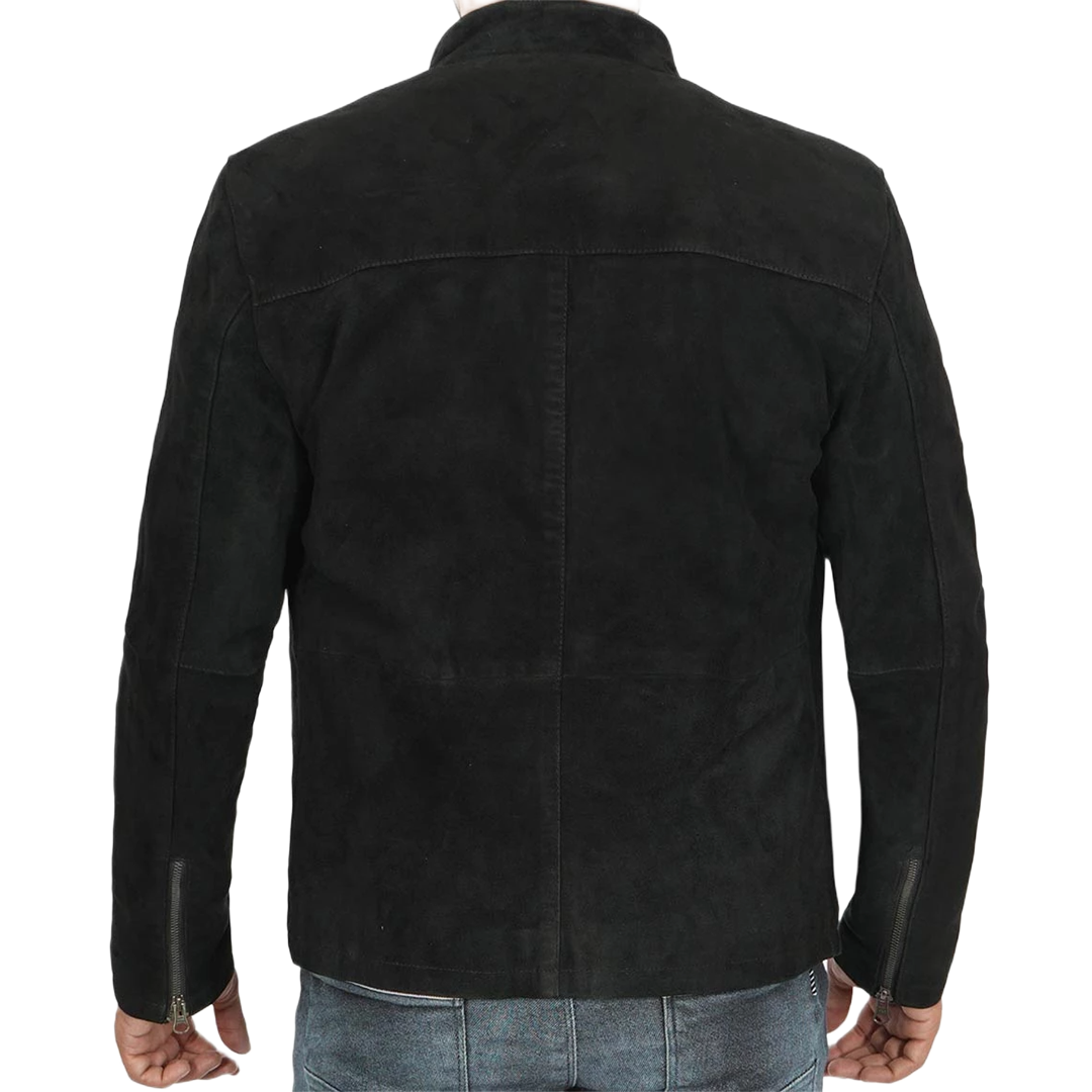 Men's Black Cafe Racer Suede Jacket