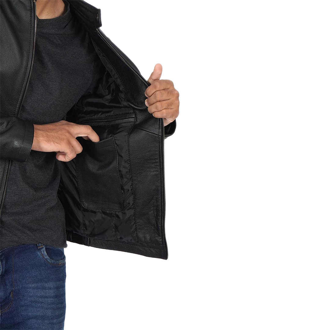 Men's Black Cowhide Leather Cafe Racer Jacket