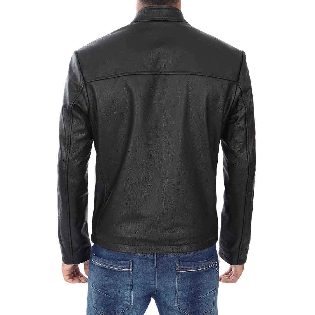 Men's Black Cowhide Leather Cafe Racer Jacket