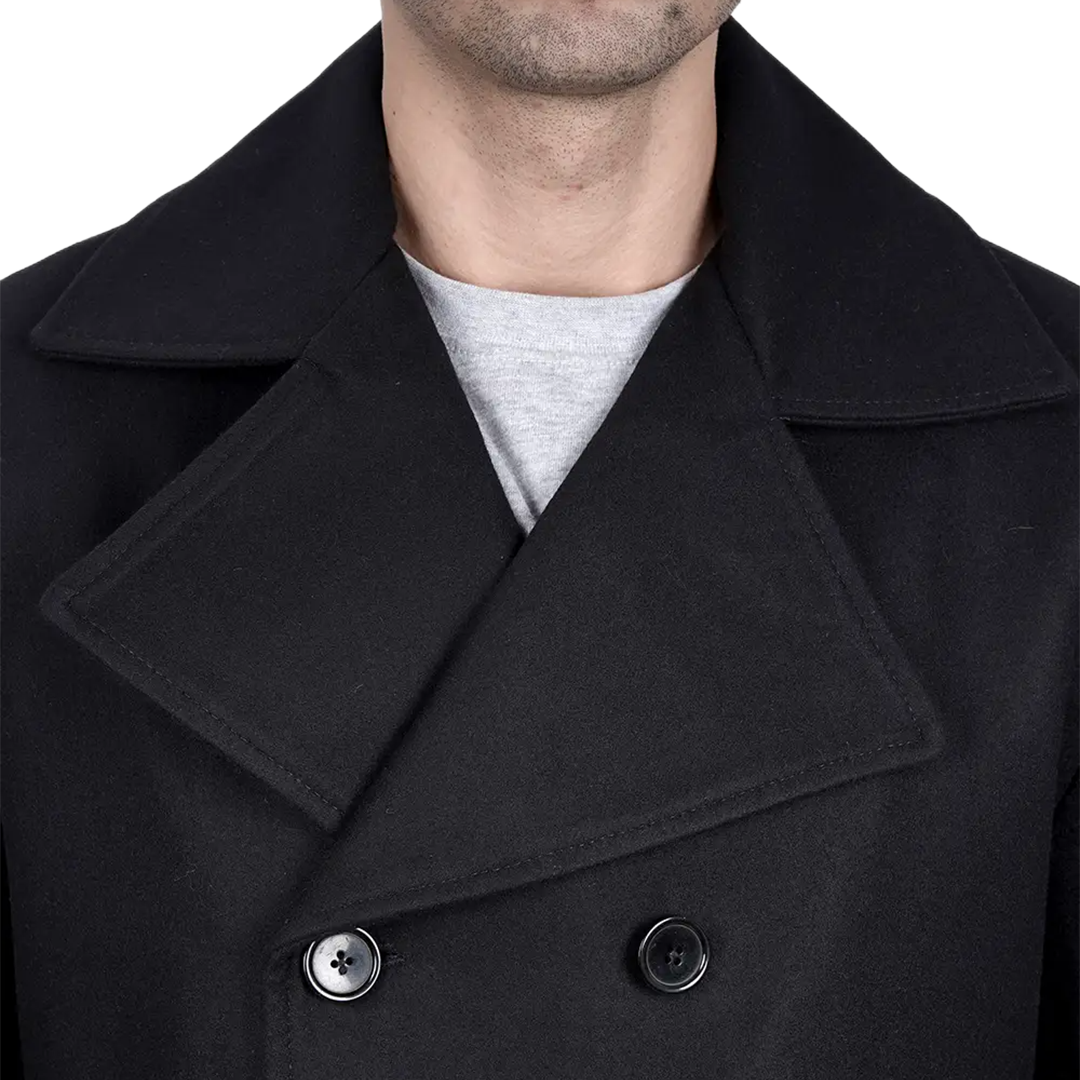 Men's Black Double Breasted Wool Peacoat