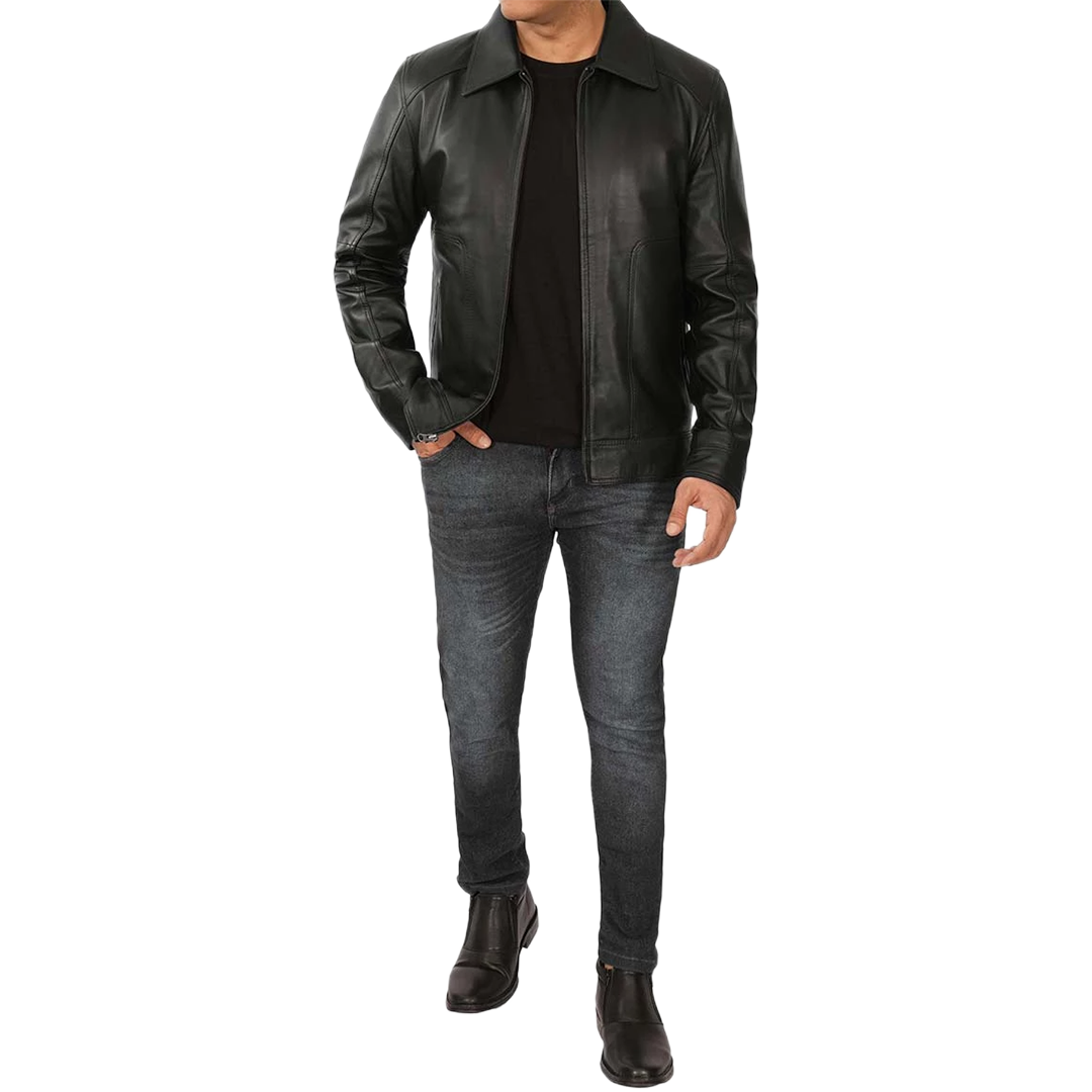 Men's Black Harrington Vintage Leather Jacket