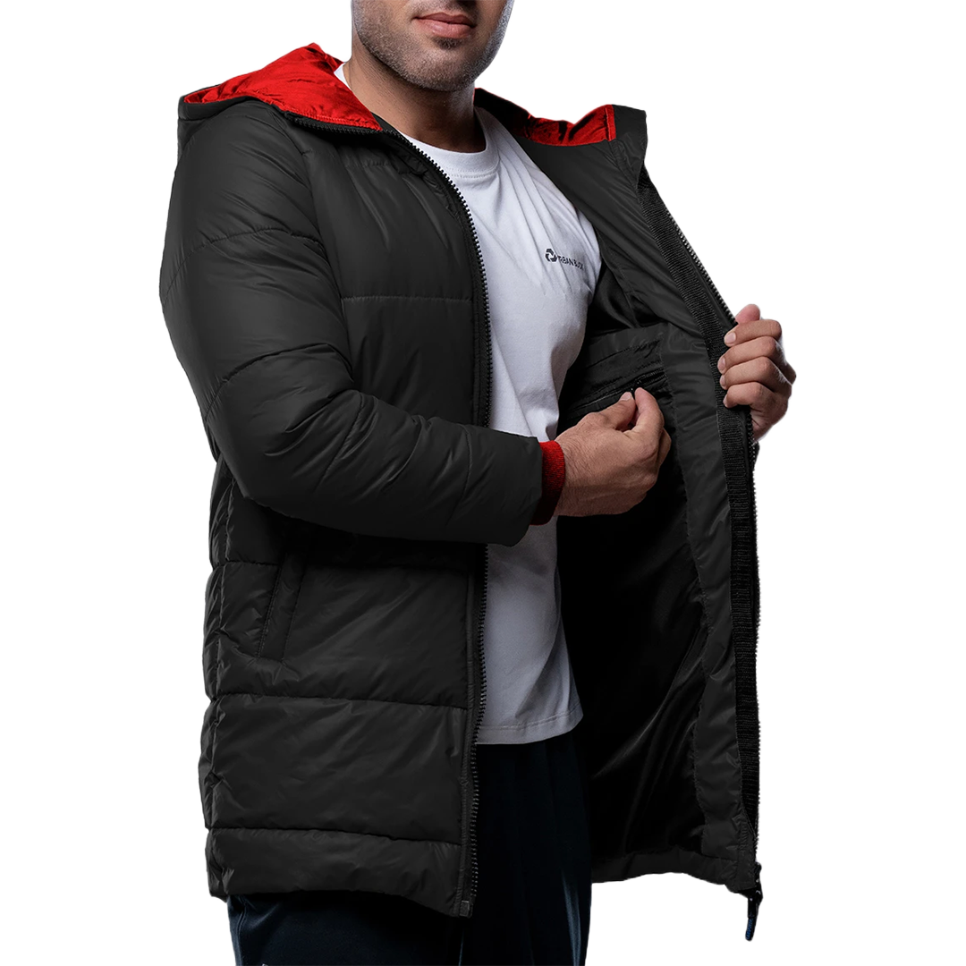 Men's Black Hooded 3/4 Length Insulated Parka – Winter Puffer Jacket
