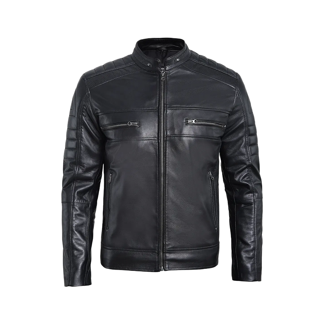 Men’s Black Lambskin Leather Cafe Racer Jacket – Sleek & Timeless