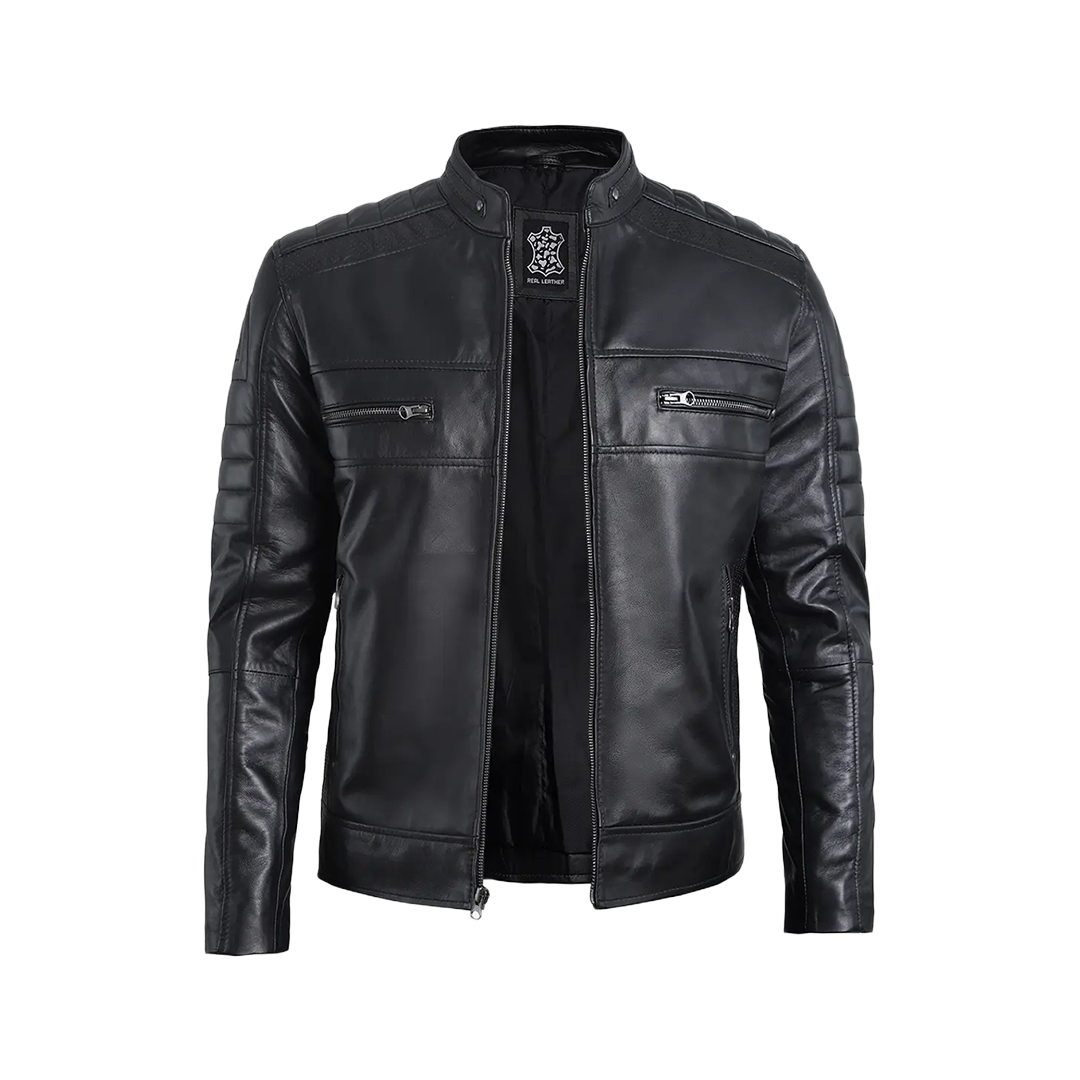 Men’s Black Lambskin Leather Cafe Racer Jacket – Sleek & Timeless