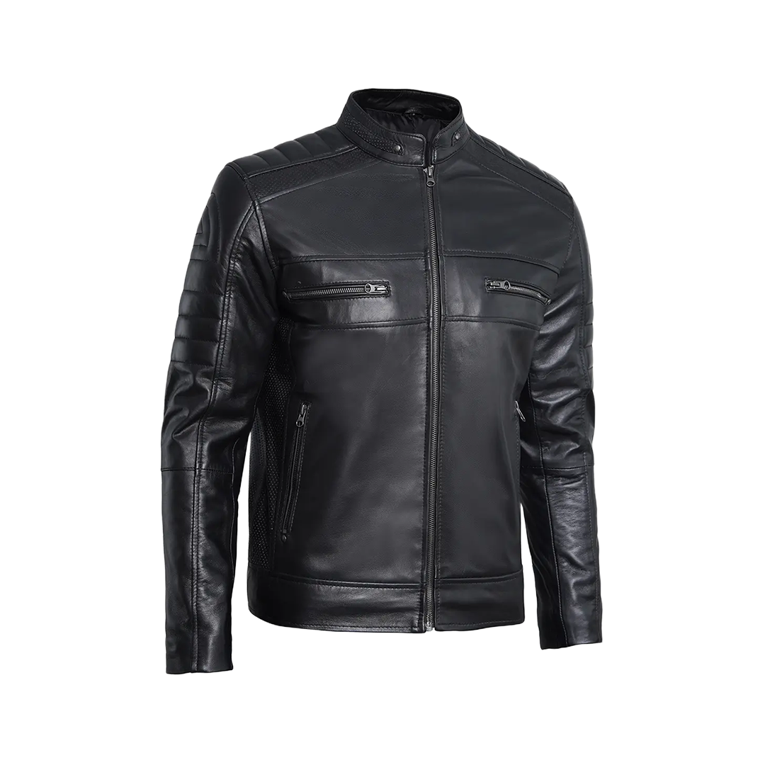 Men’s Black Lambskin Leather Cafe Racer Jacket – Sleek & Timeless