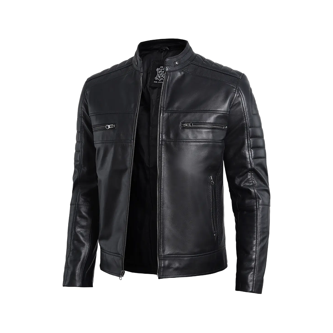 Men’s Black Lambskin Leather Cafe Racer Jacket – Sleek & Timeless