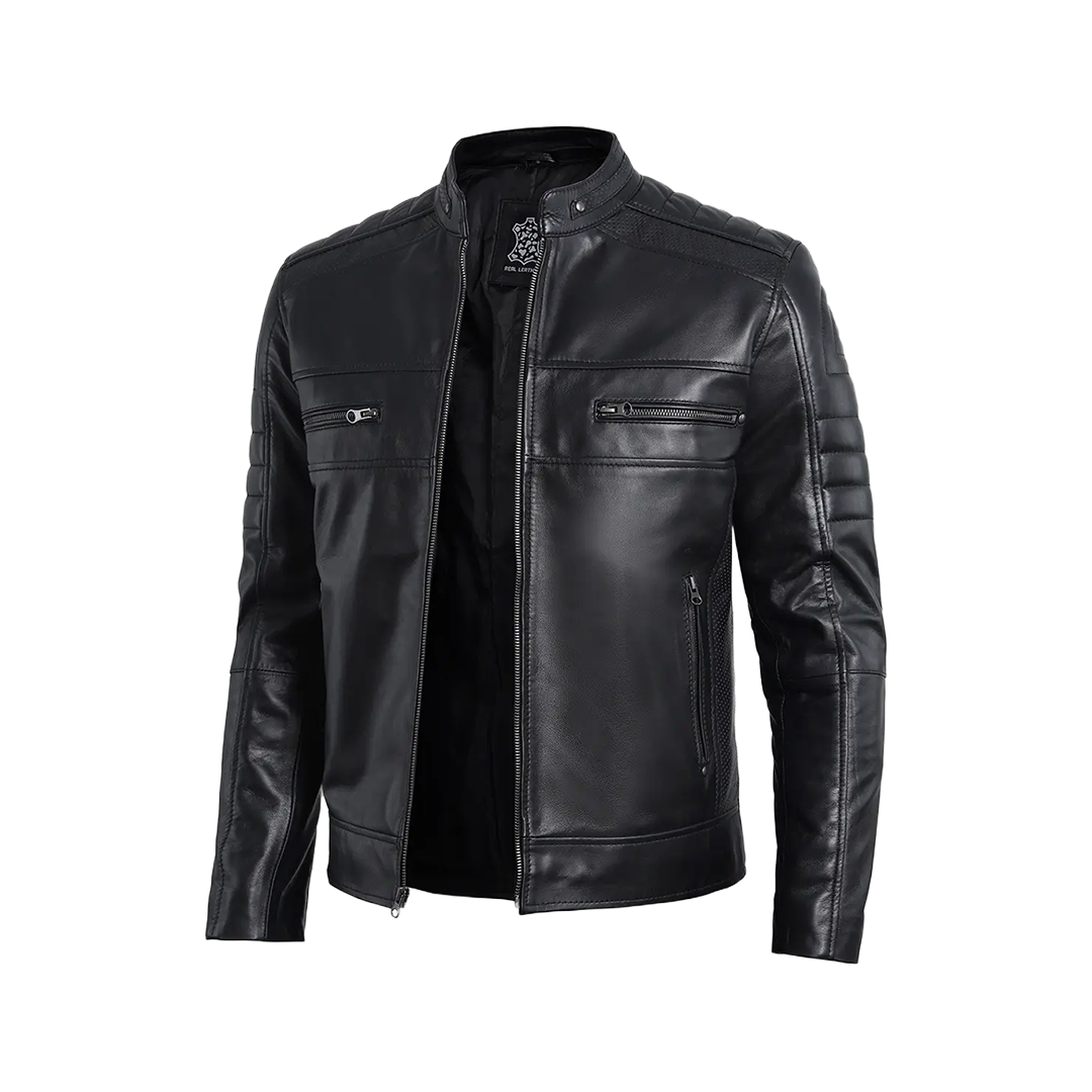 Men’s Black Lambskin Leather Cafe Racer Jacket – Sleek & Timeless