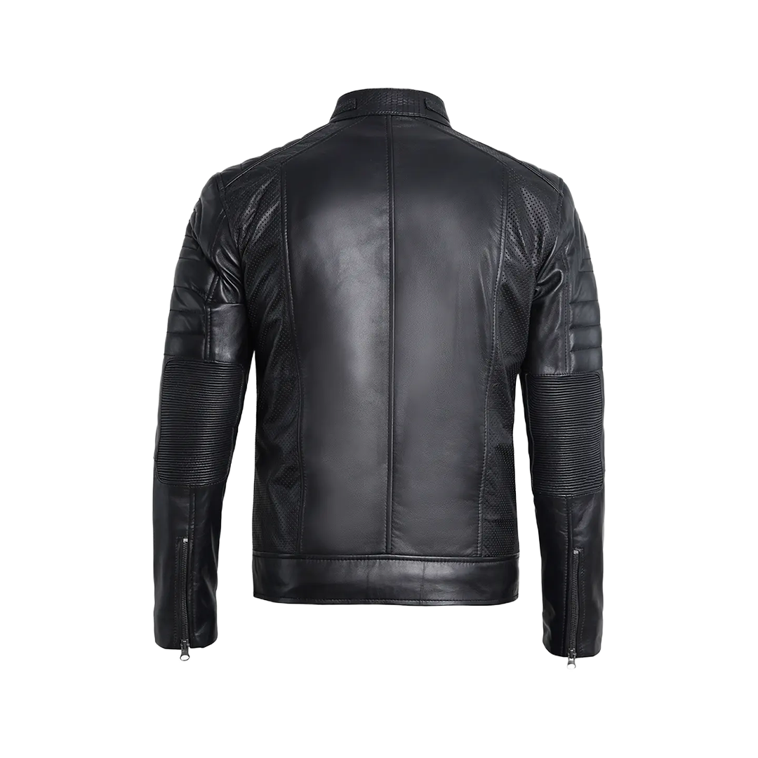 Men’s Black Lambskin Leather Cafe Racer Jacket – Sleek & Timeless