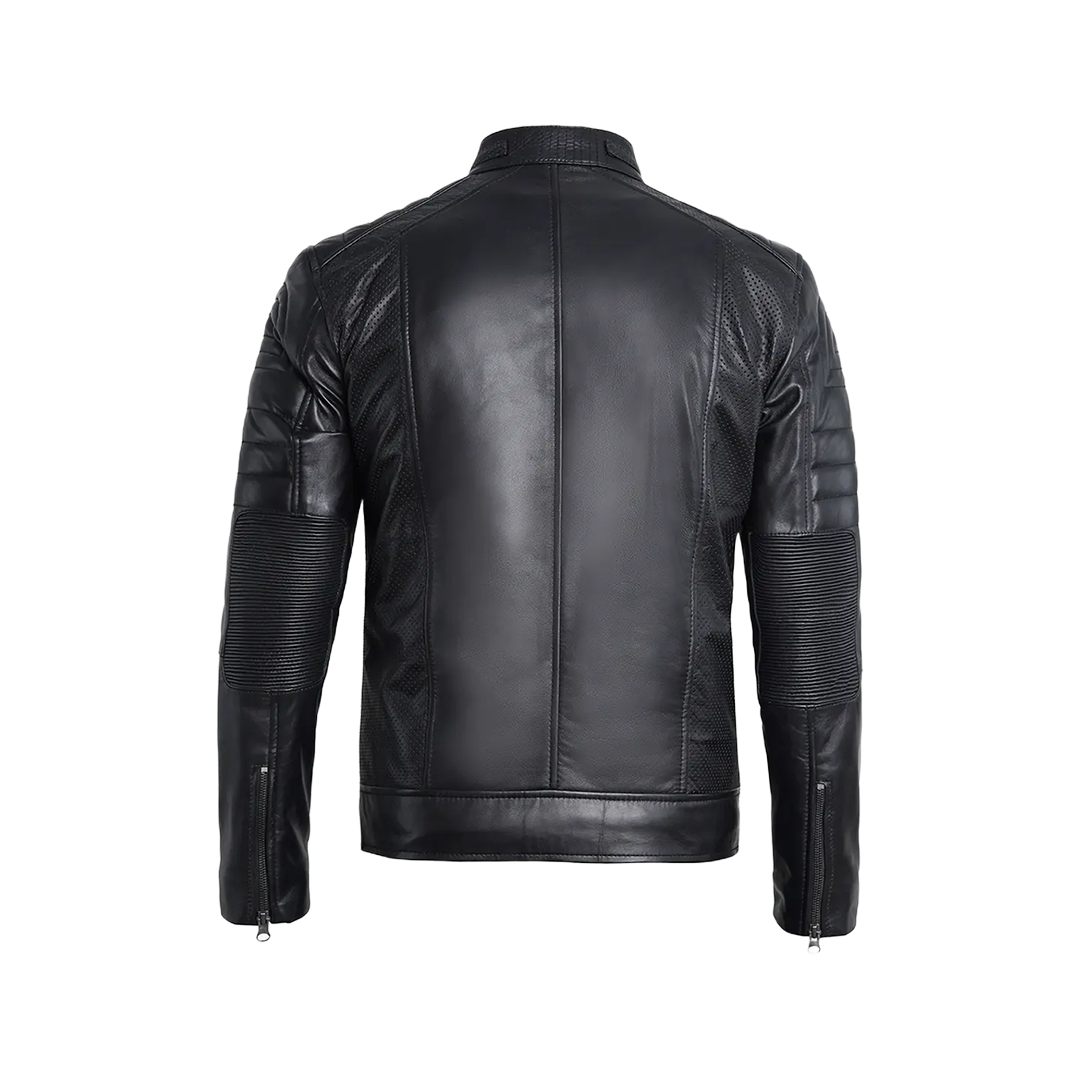 Men’s Black Lambskin Leather Cafe Racer Jacket – Sleek & Timeless