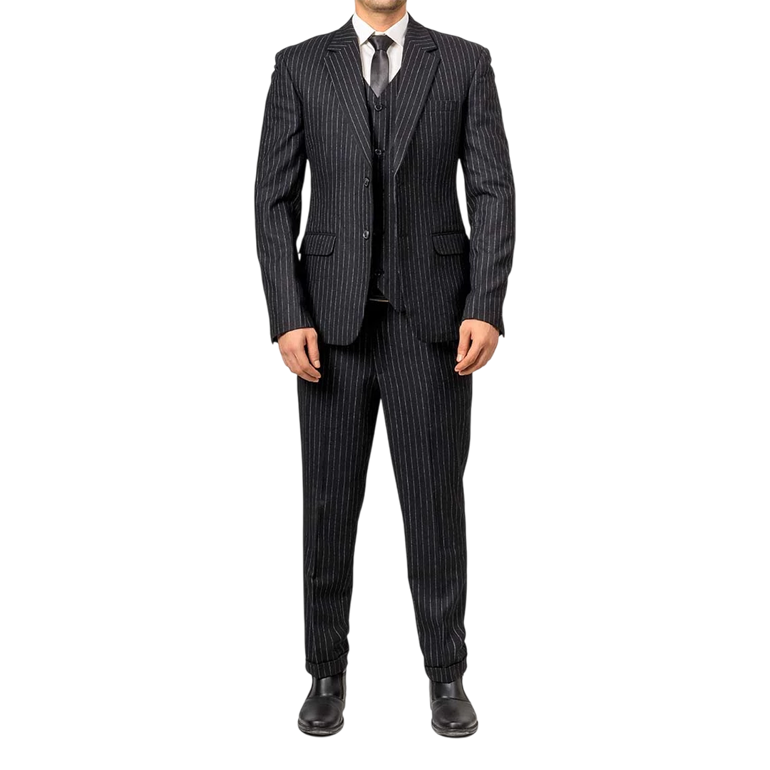 Men's Black Pinstripe 3-Piece Suit – Thomas Peaky Style Formal Outfit