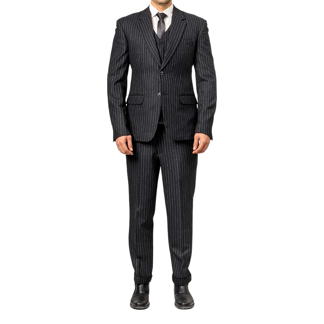 Men's Black Pinstripe 3-Piece Suit – Thomas Peaky Style Formal Outfit
