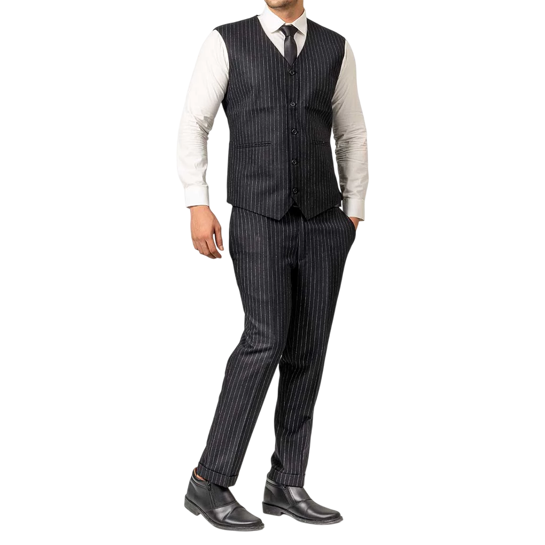 Men's Black Pinstripe 3-Piece Suit – Thomas Peaky Style Formal Outfit