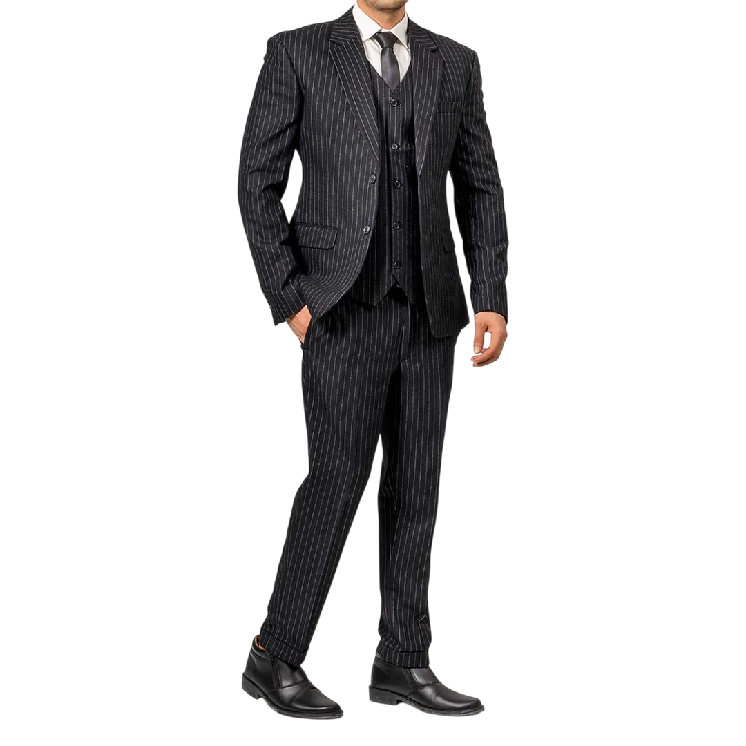 Men's Black Pinstripe 3-Piece Suit – Thomas Peaky Style Formal Outfit