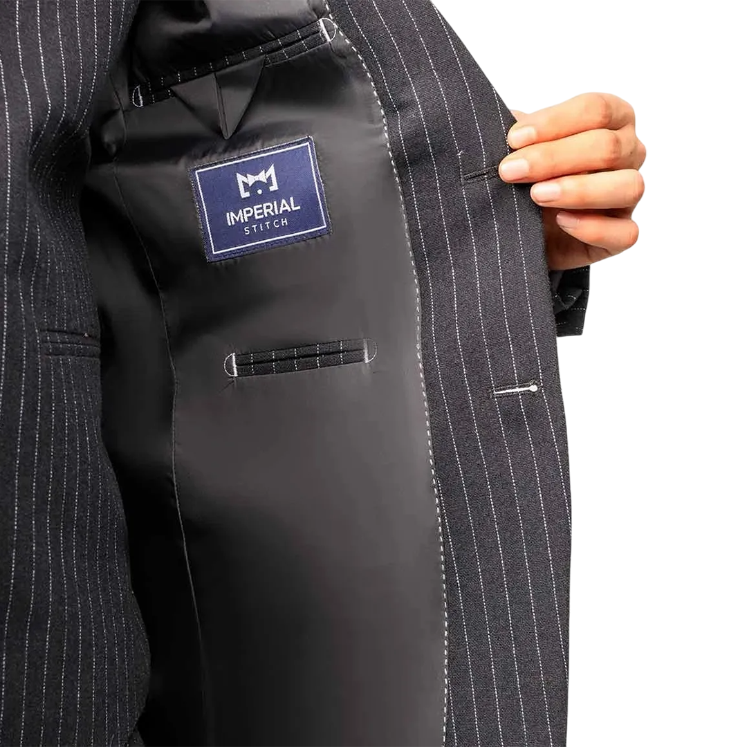Men's Black Pinstripe 3-Piece Suit – Thomas Peaky Style Formal Outfit