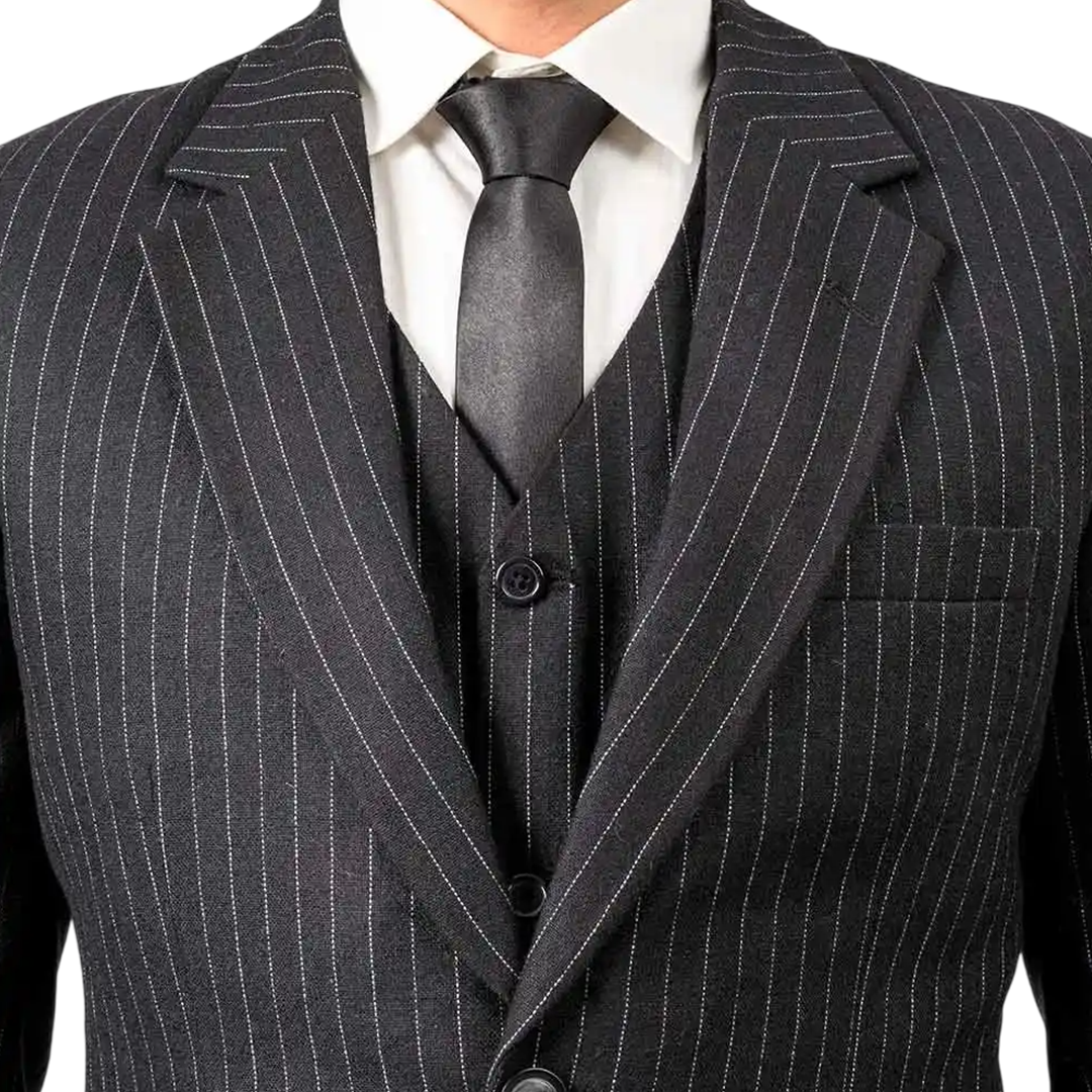 Men's Black Pinstripe 3-Piece Suit – Thomas Peaky Style Formal Outfit