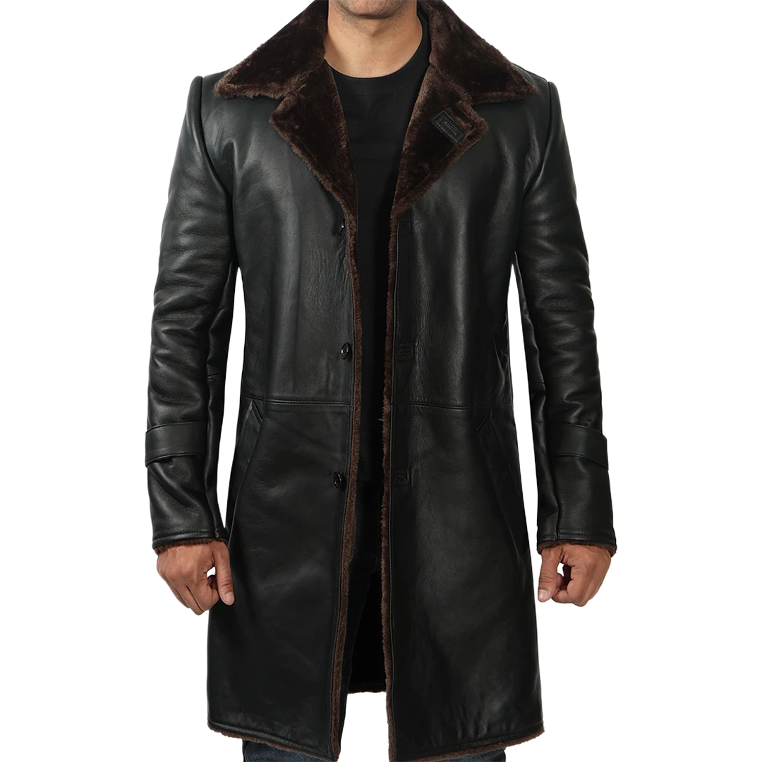 Men's Black Real Leather Shearling Coat