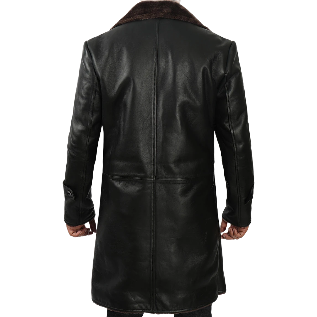 Men's Black Real Leather Shearling Coat
