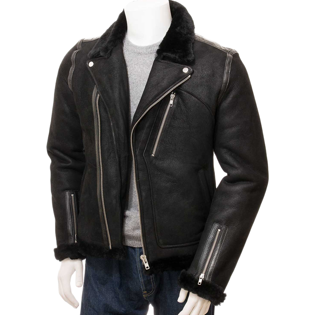 Men’s Black Shearling Biker Jacket