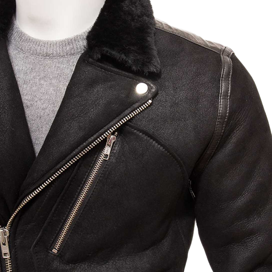 Men’s Black Shearling Biker Jacket