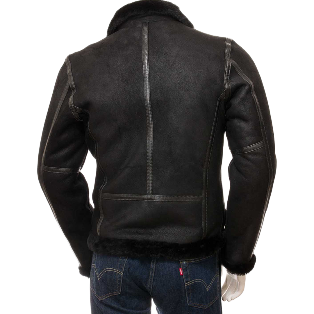 Men’s Black Shearling Biker Jacket