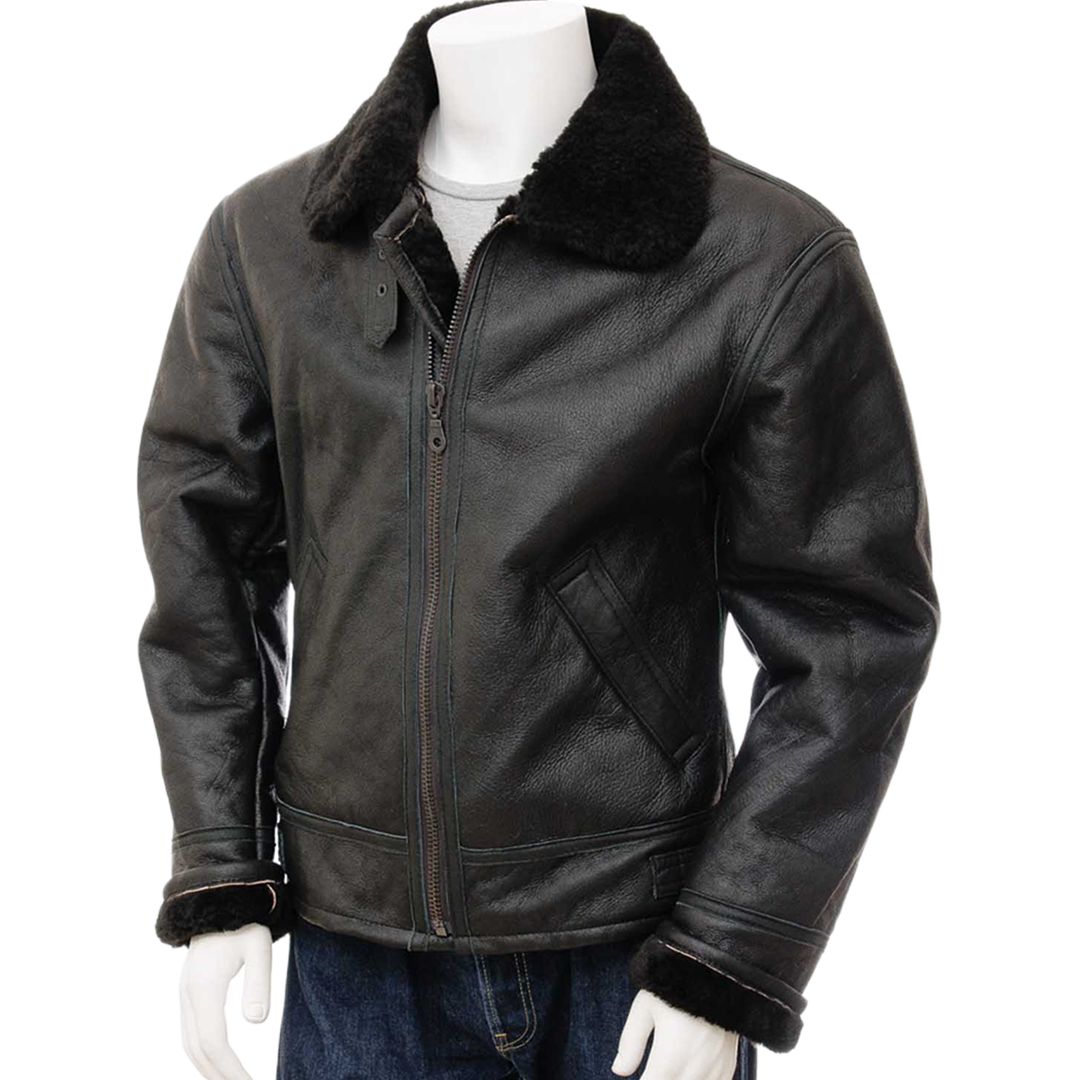 Men’s Black Sheepskin Aviator Jacket