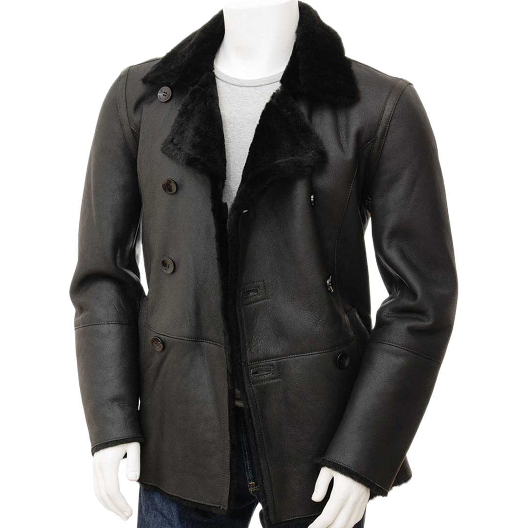 Men’s Black Sheepskin Peacoat