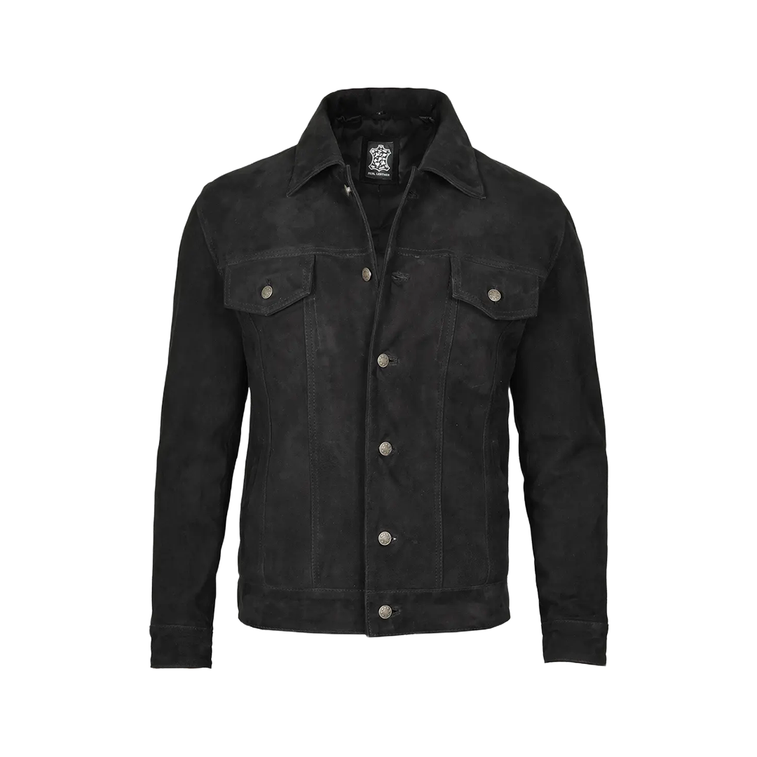 Men's Black Suede Shirt Collar Jacket