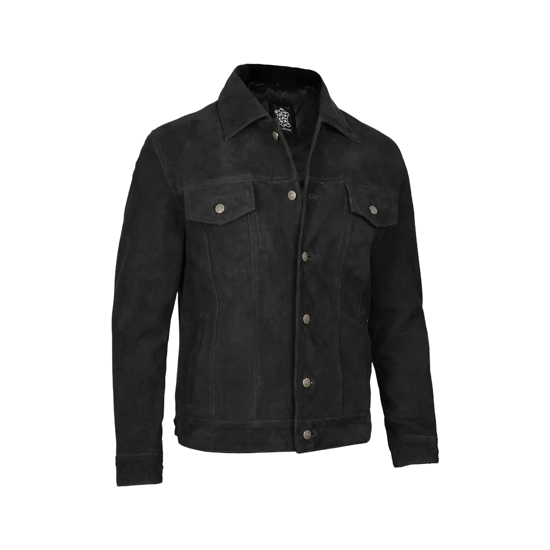 Men's Black Suede Shirt Collar Jacket
