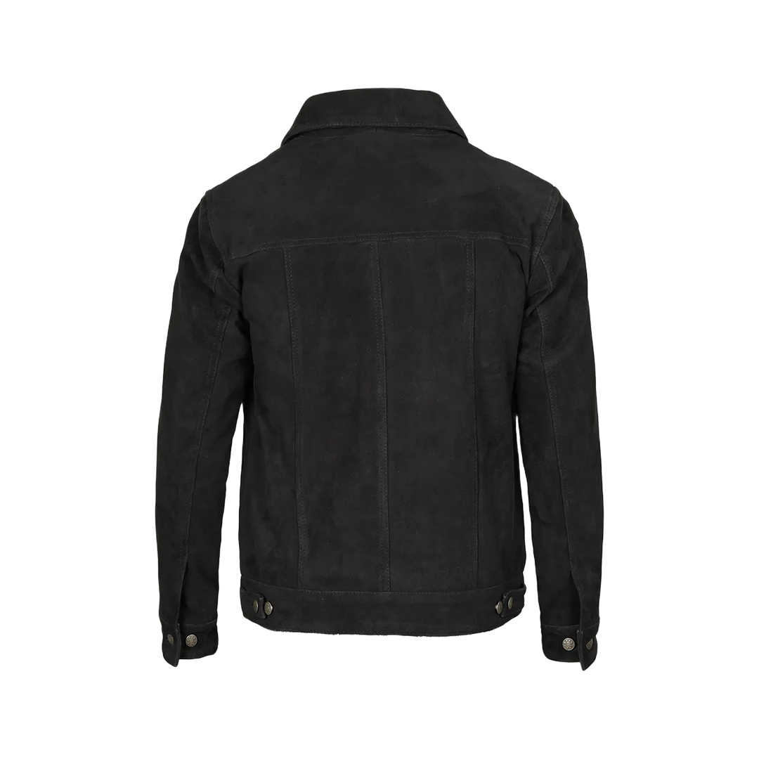 Men's Black Suede Shirt Collar Jacket