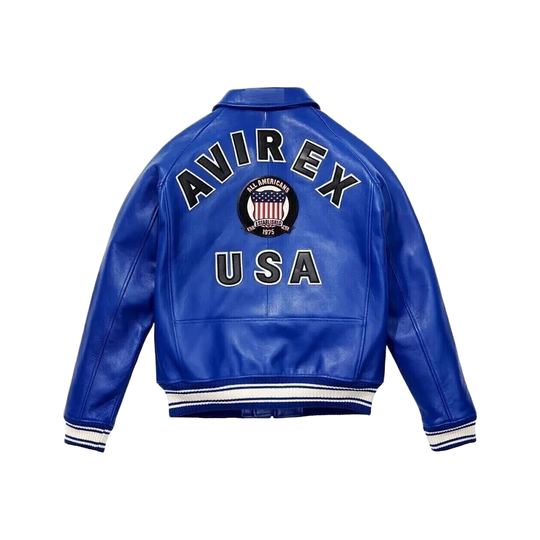 Men's Blue Avirex Leather Bomber Jacket American Flight Leather Jacket