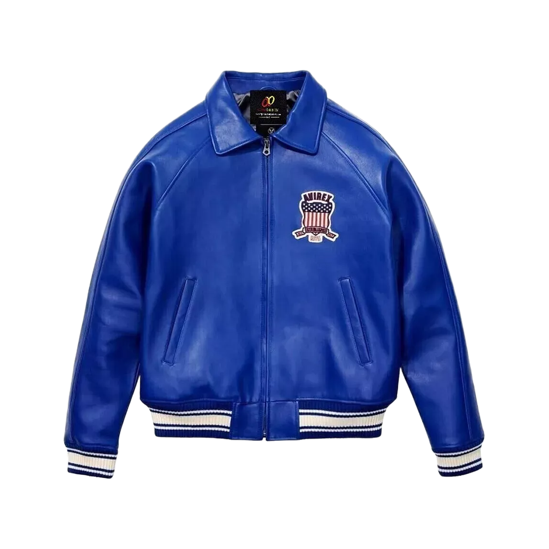 Men's Blue Avirex Leather Bomber Jacket American Flight Leather Jacket