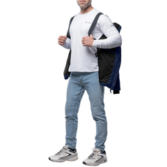 Men's Blue Puffer Jacket with Hood - Down Insulation