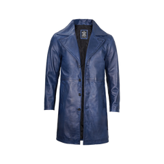 Men's Blue Real Leather 3 4 Length Car Coat