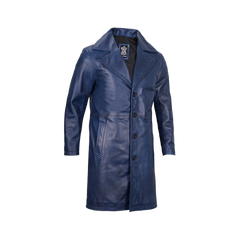 Men's Blue Real Leather 3 4 Length Car Coat