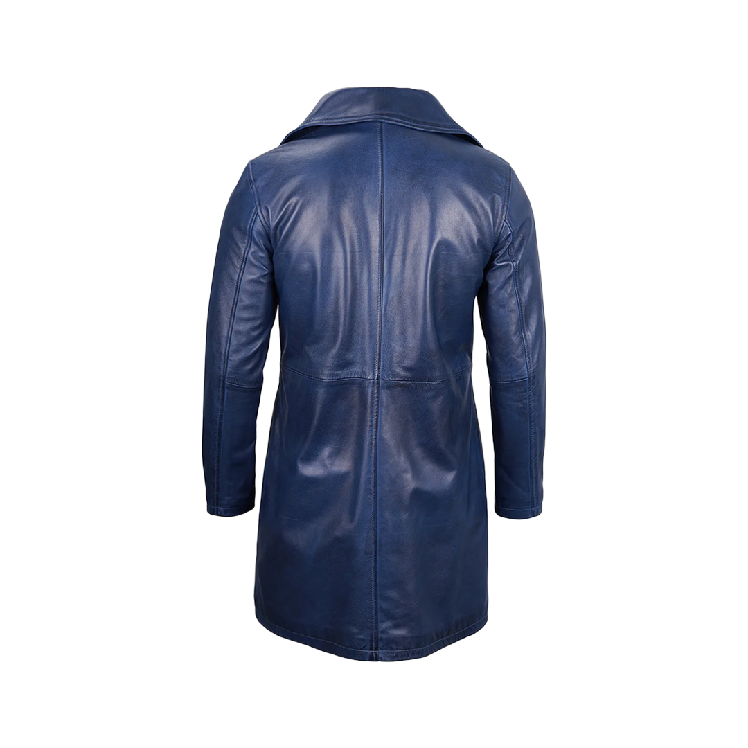 Men's Blue Real Leather 3 4 Length Car Coat