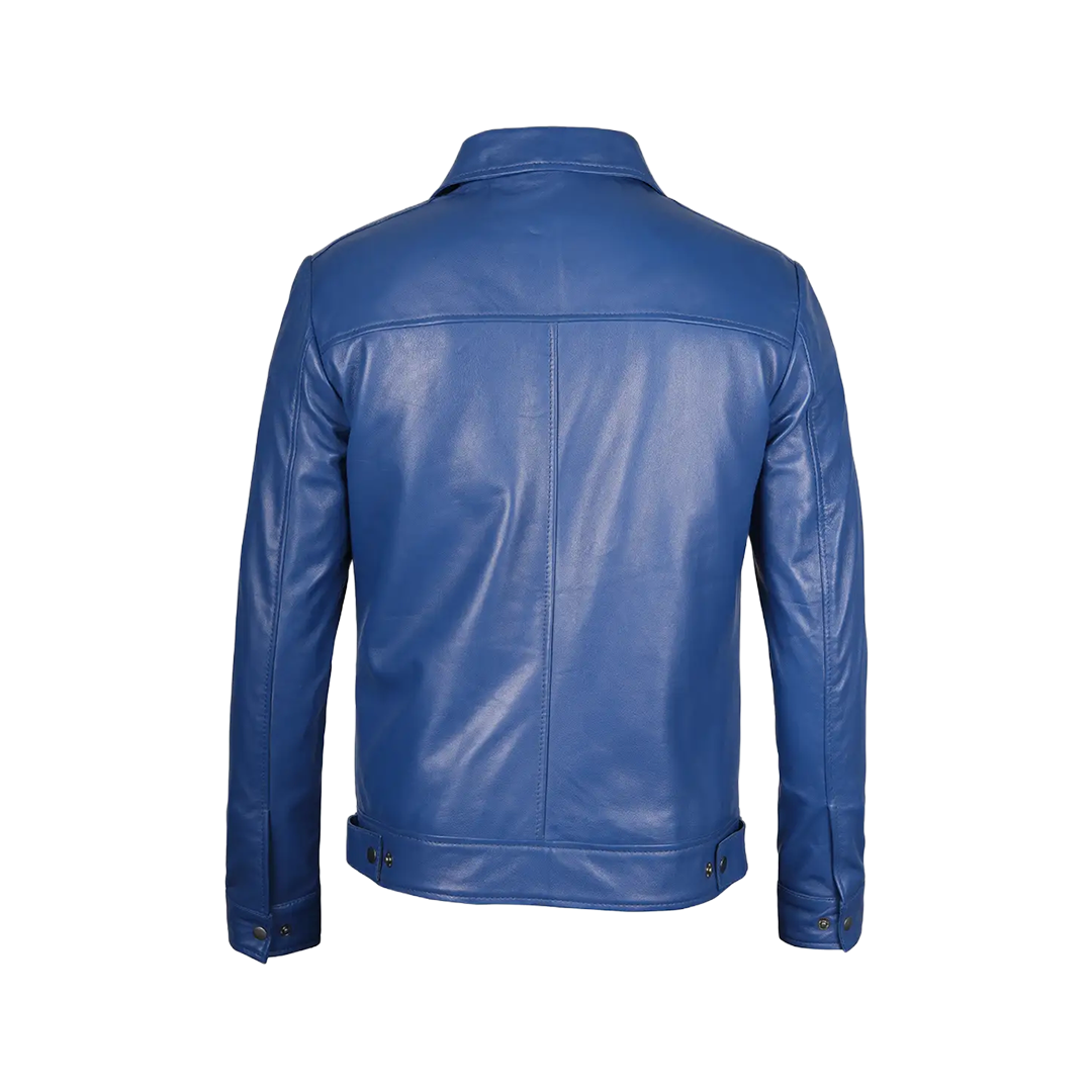 Men's Blue Real Leather Harrington Jacket