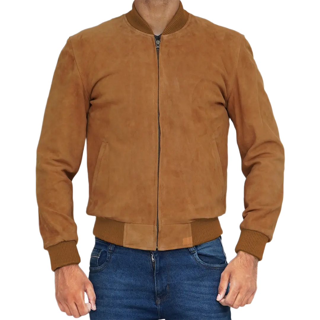 Men's Bomber Light Brown Suede Jacket