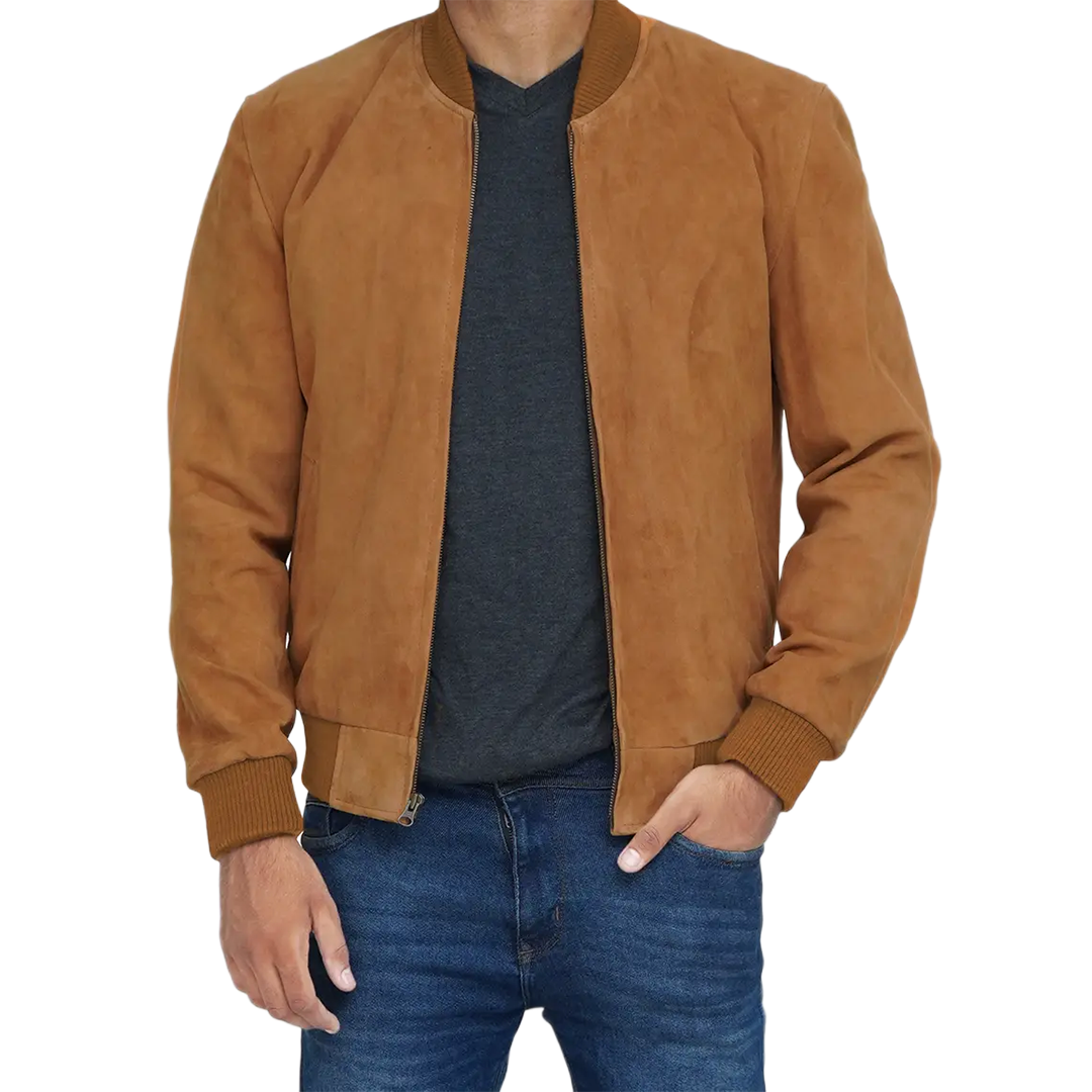 Men's Bomber Light Brown Suede Jacket