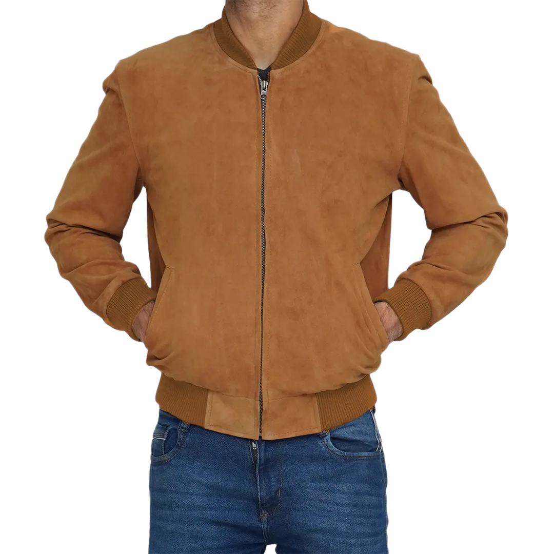 Men's Bomber Light Brown Suede Jacket