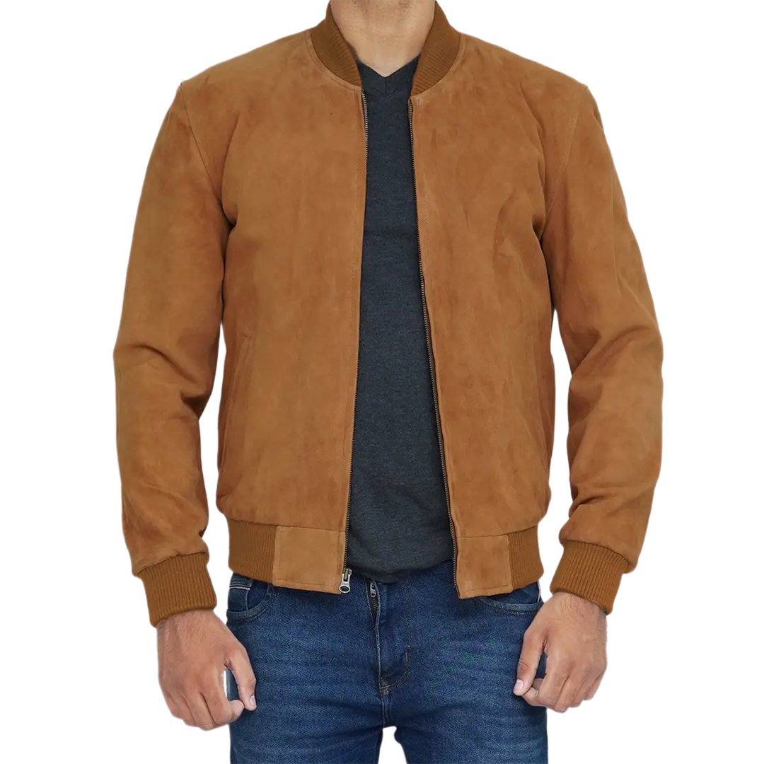 Men's Bomber Light Brown Suede Jacket
