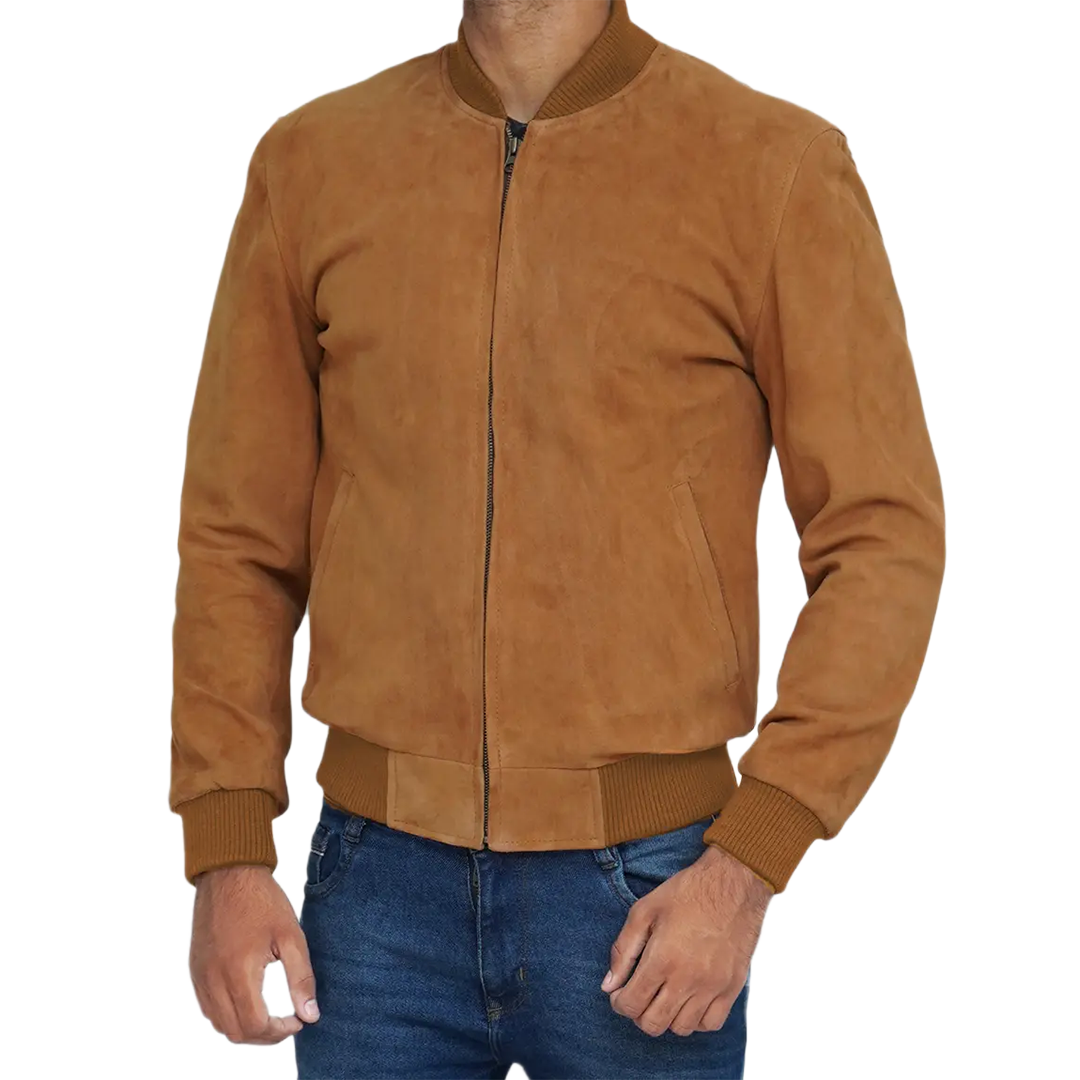 Men's Bomber Light Brown Suede Jacket