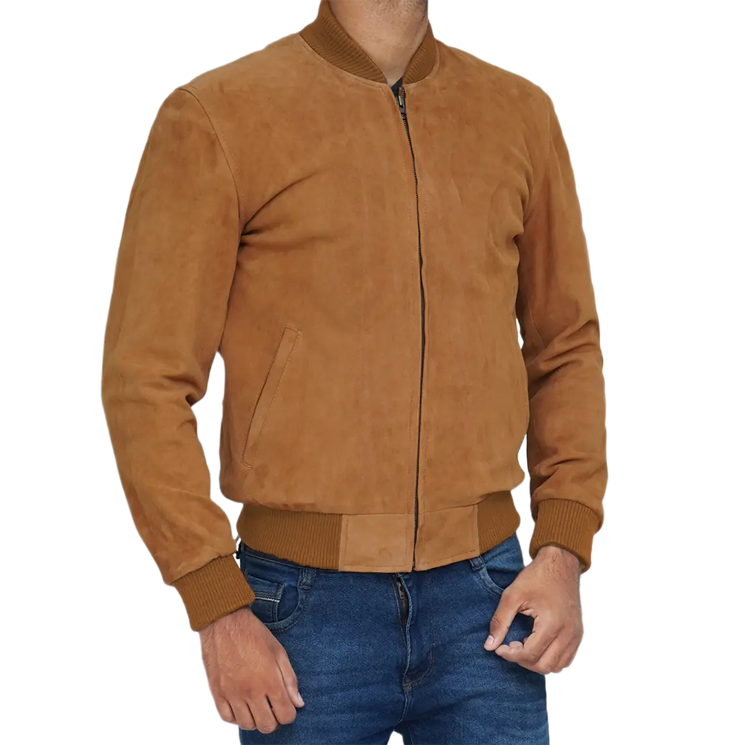 Men's Bomber Light Brown Suede Jacket