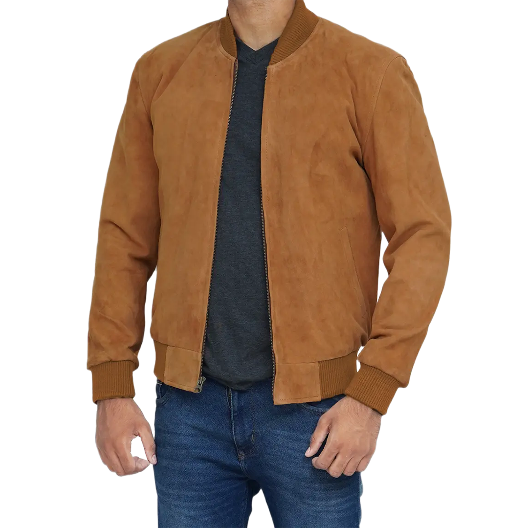 Men's Bomber Light Brown Suede Jacket