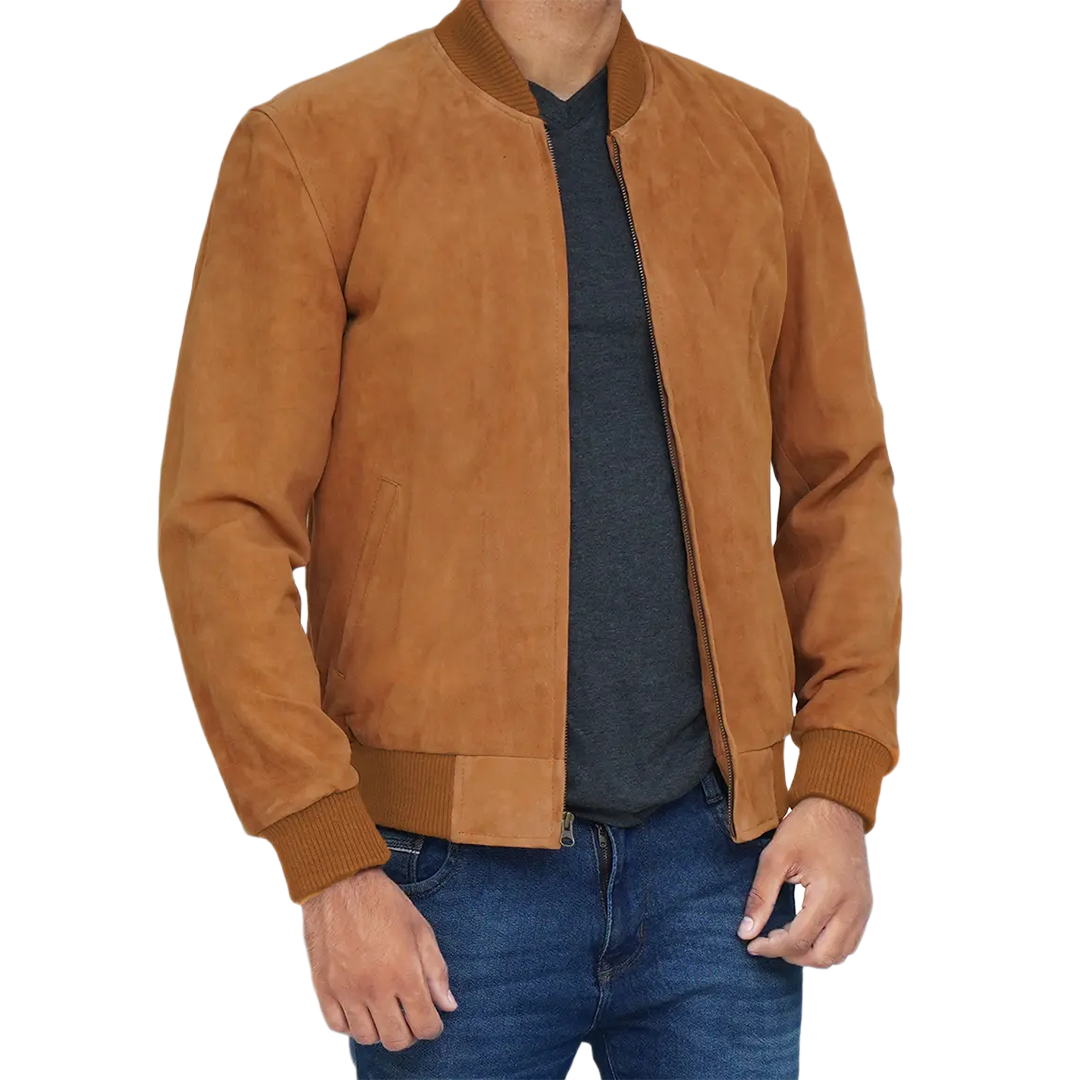 Men's Bomber Light Brown Suede Jacket