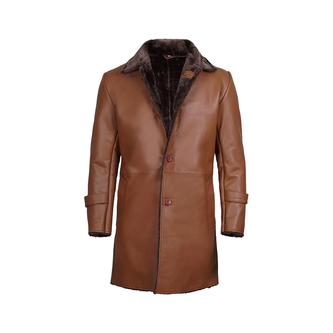 Men's Brown Real Leather Shearling Coat