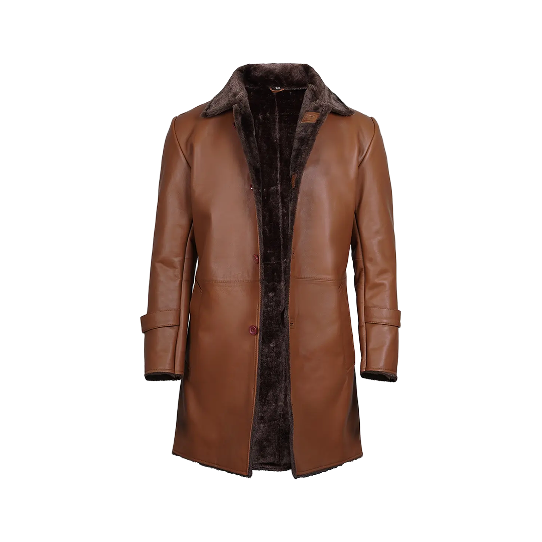Men's Brown Real Leather Shearling Coat